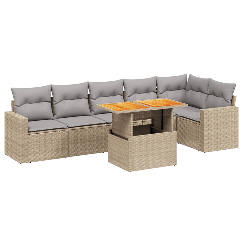 sofasæt til haven 7 dele med hynder polyrattan beige