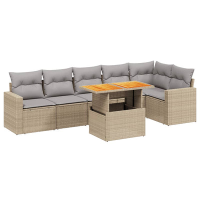 sofasæt til haven 7 dele med hynder polyrattan beige