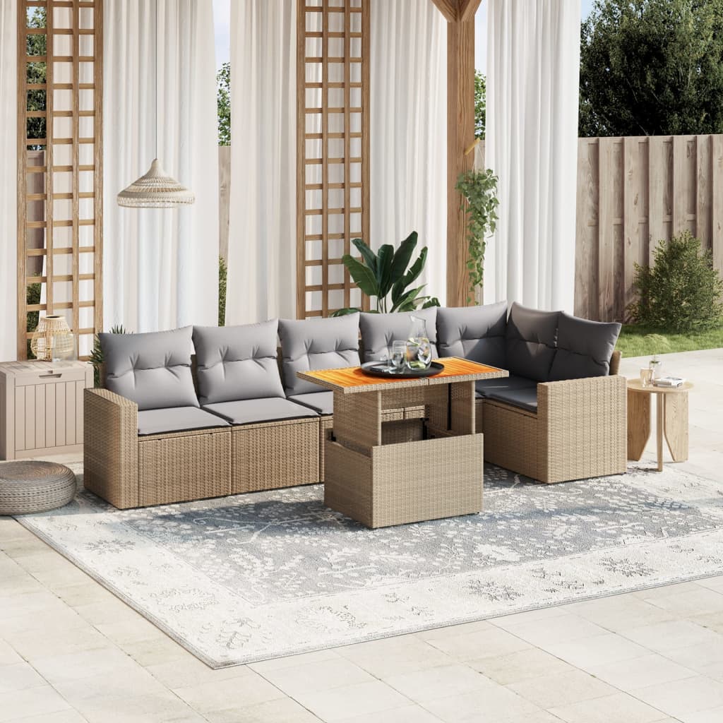sofasæt til haven 7 dele med hynder polyrattan beige