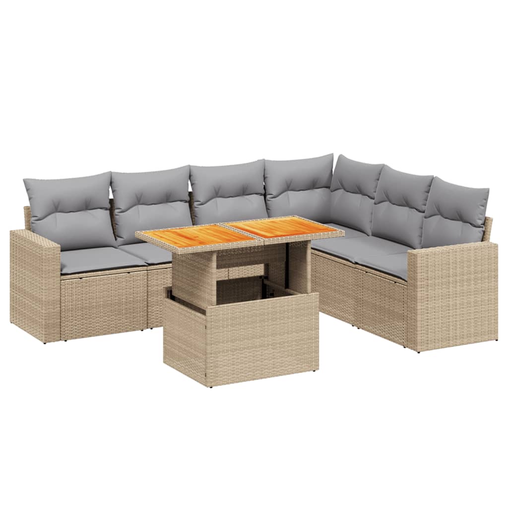 sofasæt til haven 7 dele med hynder polyrattan beige