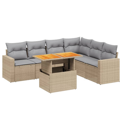 sofasæt til haven 7 dele med hynder polyrattan beige