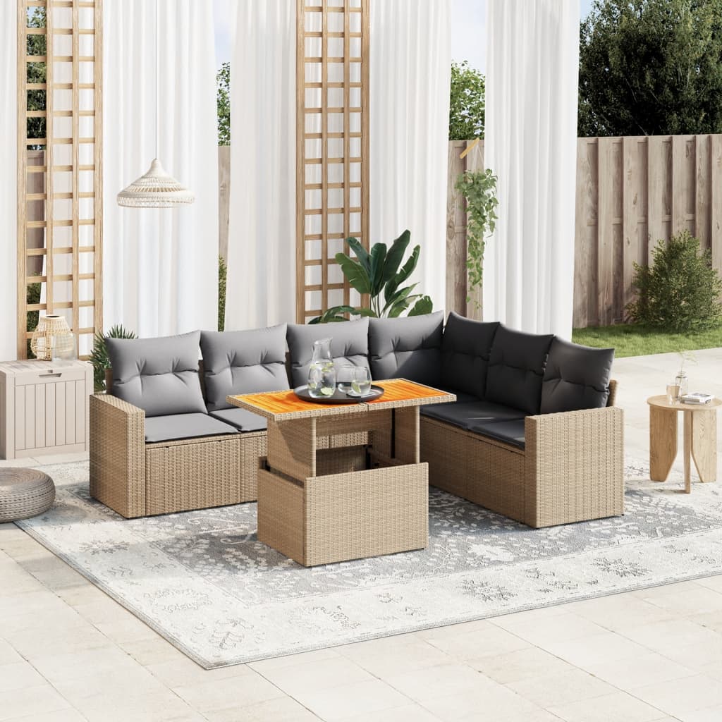 sofasæt til haven 7 dele med hynder polyrattan beige