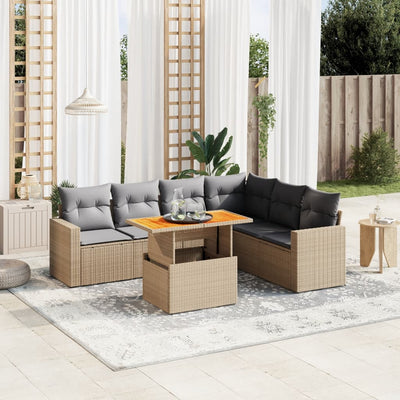 sofasæt til haven 7 dele med hynder polyrattan beige