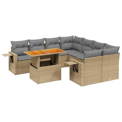 sofasæt til haven 9 dele med hynder polyrattan beige