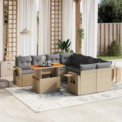 sofasæt til haven 9 dele med hynder polyrattan beige