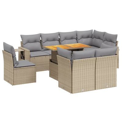 sofasæt til haven 9 dele med hynder polyrattan beige