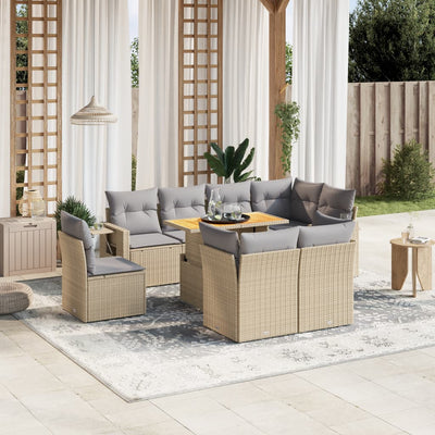 sofasæt til haven 9 dele med hynder polyrattan beige