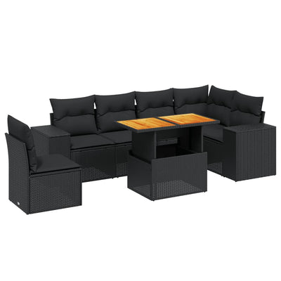 sofasæt til haven 7 dele med hynder polyrattan sort