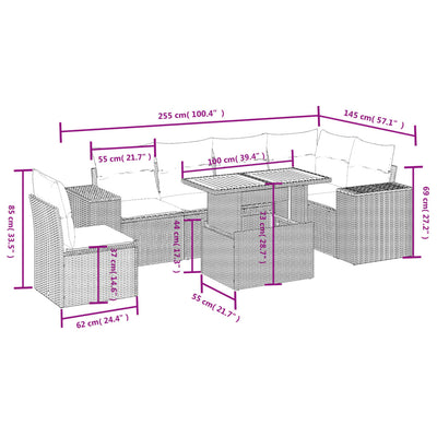 sofasæt til haven 7 dele med hynder polyrattan sort