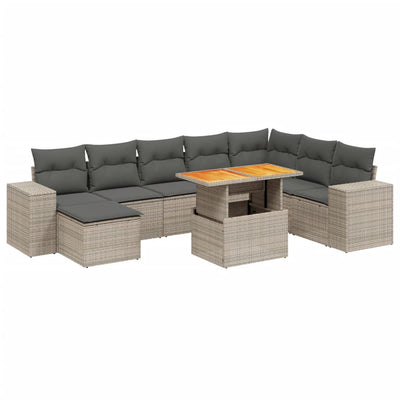 sofasæt til haven 9 dele med hynder polyrattan grå