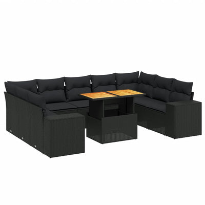 sofasæt til haven 10 dele med hynder polyrattan sort