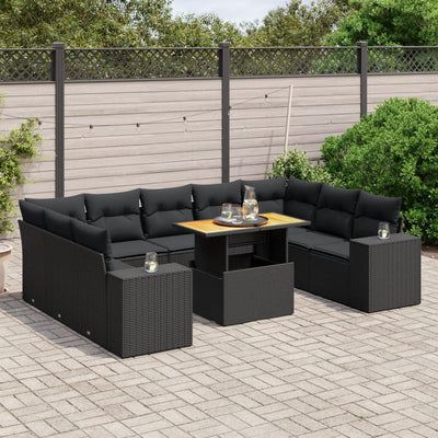 sofasæt til haven 10 dele med hynder polyrattan sort