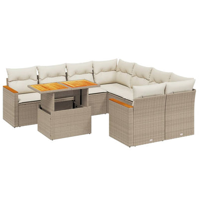 sofasæt til haven 9 dele med hynder polyrattan beige