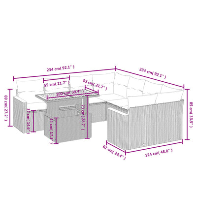sofasæt til haven 9 dele med hynder polyrattan beige