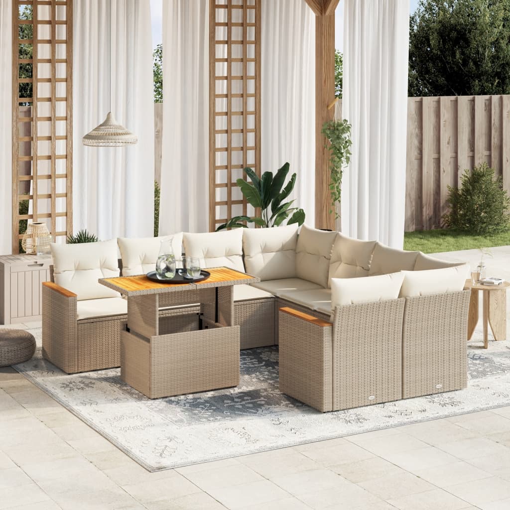 sofasæt til haven 9 dele med hynder polyrattan beige