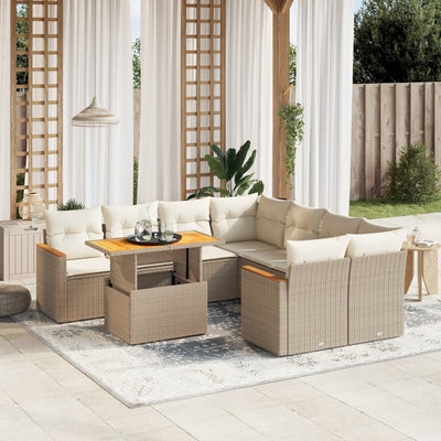 sofasæt til haven 9 dele med hynder polyrattan beige