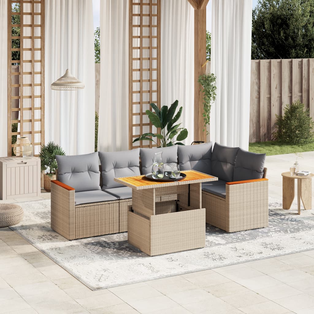 sofasæt til haven 6 dele med hynder polyrattan beige