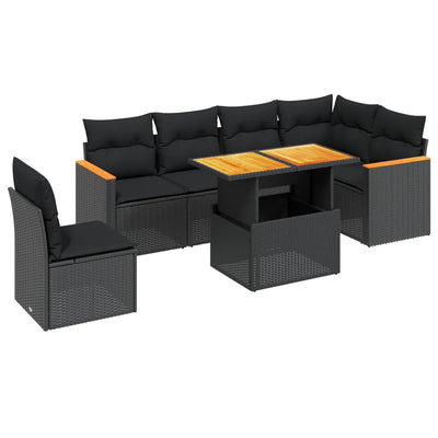 sofasæt til haven 7 dele med hynder polyrattan sort