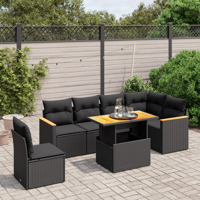 sofasæt til haven 7 dele med hynder polyrattan sort