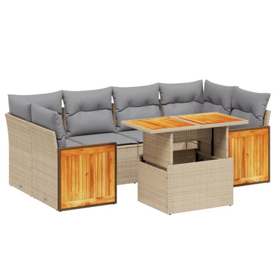 sofasæt til haven 7 dele med hynder polyrattan beige