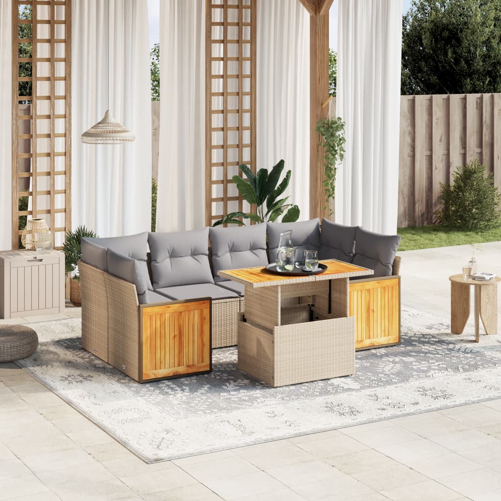 sofasæt til haven 7 dele med hynder polyrattan beige