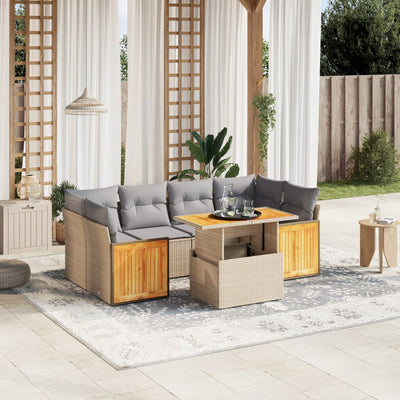 sofasæt til haven 7 dele med hynder polyrattan beige