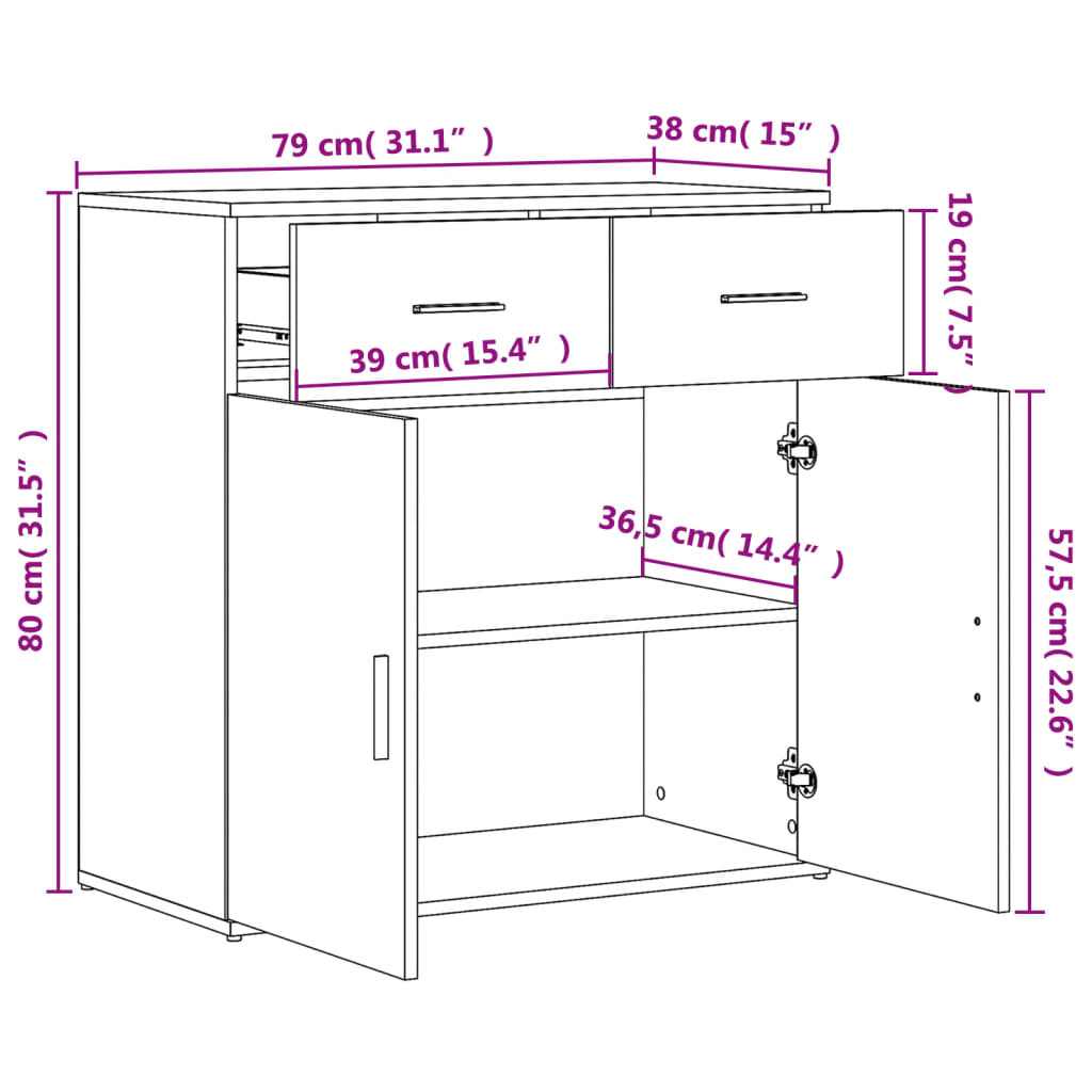 skænke 2 stk. 79x38x80 cm konstrueret træ hvid