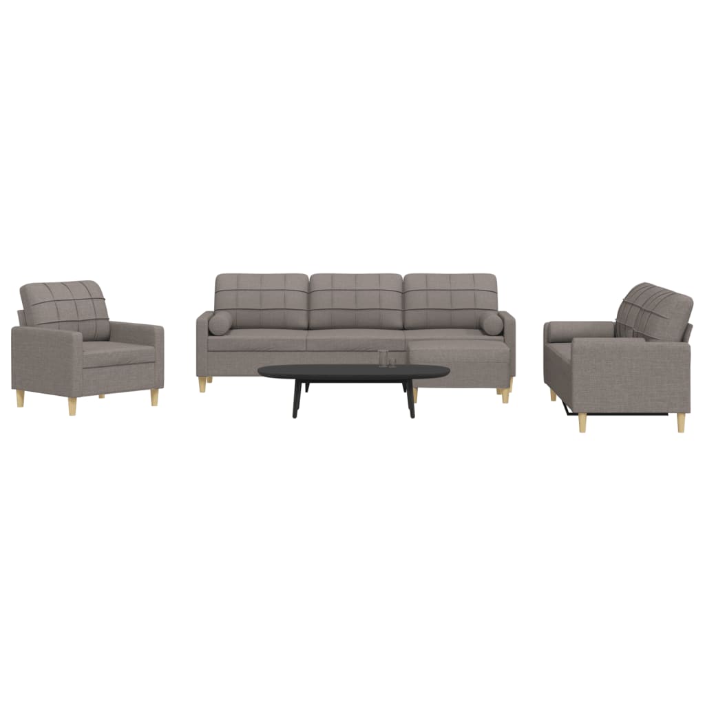 sofasæt 4 dele med fodskammel og pyntepuder stof gråbrun