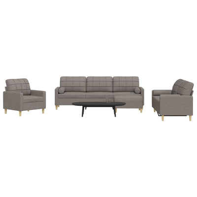 sofasæt 4 dele med fodskammel og pyntepuder stof gråbrun
