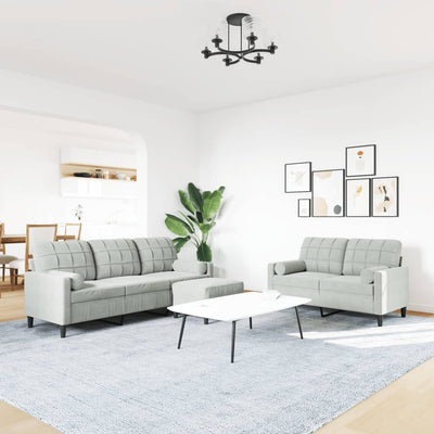 sofasæt 3 dele med hynder og bolsterpuder velour lysegrå