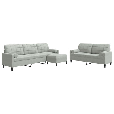 sofasæt 3 dele med hynder og bolsterpuder velour lysegrå