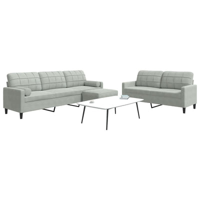 sofasæt 3 dele med hynder og bolsterpuder velour lysegrå