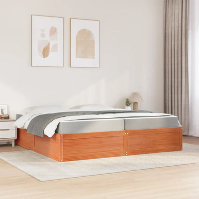 seng med madras 200x200 cm massivt fyr gyldenbrun