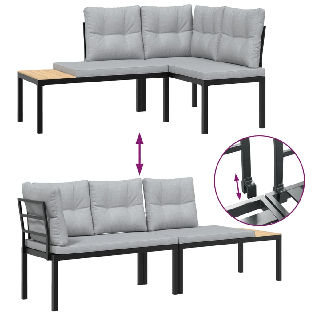 sofasæt til haven 7 dele med hynder pulverlakeret stål sort