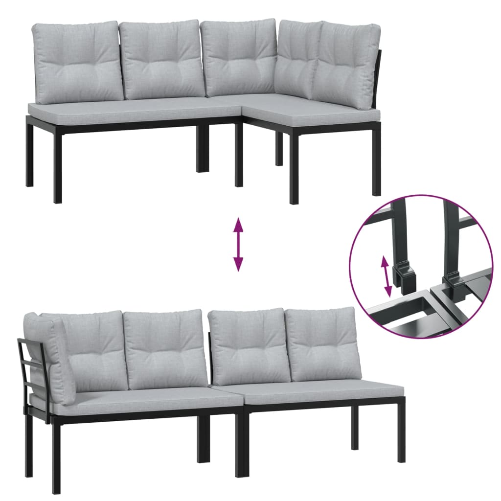 sofasæt til haven 7 dele med hynder pulverlakeret stål sort