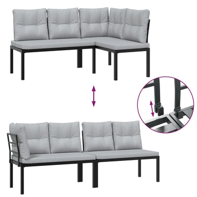 sofasæt til haven 7 dele med hynder pulverlakeret stål sort