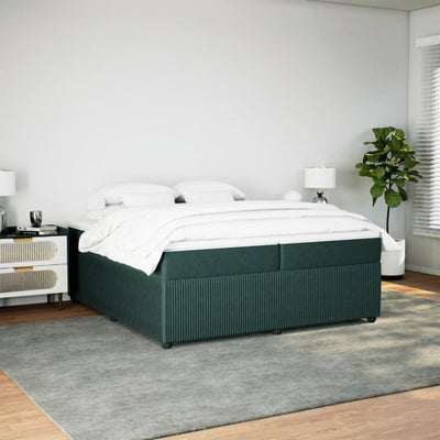 kontinentalseng med madras 200x200 cm fløjl mørkegrøn