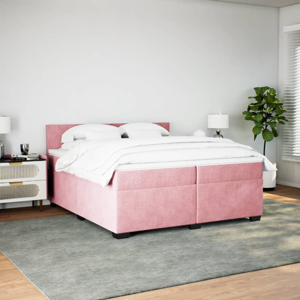 kontinentalseng med madras 200x200 cm fløjl lyserød