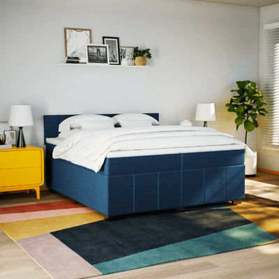 kontinentalseng med madras 200x200 cm stof blå