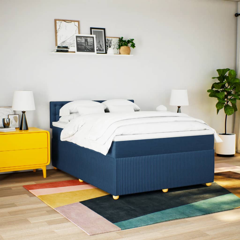 kontinentalseng med madras 140x200 cm stof blå