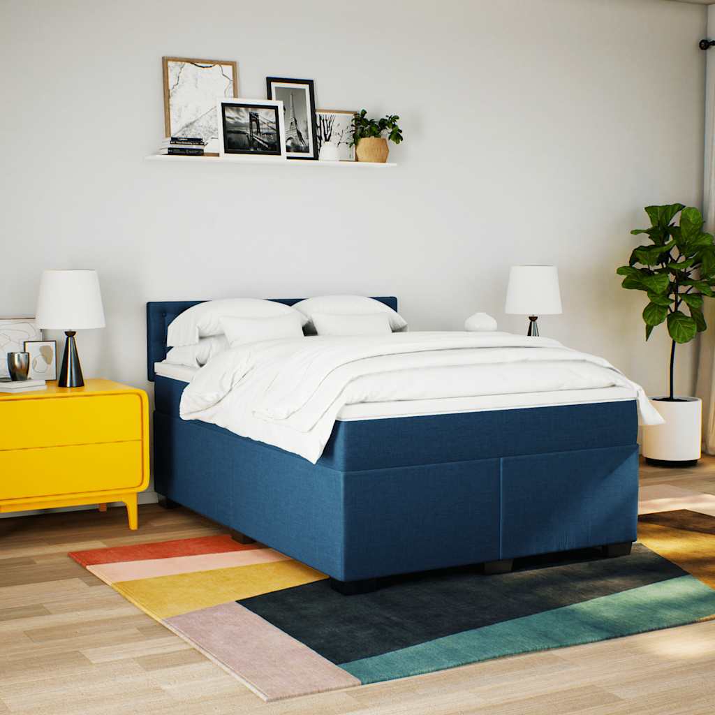 kontinentalseng med madras 140x190 cm stof blå