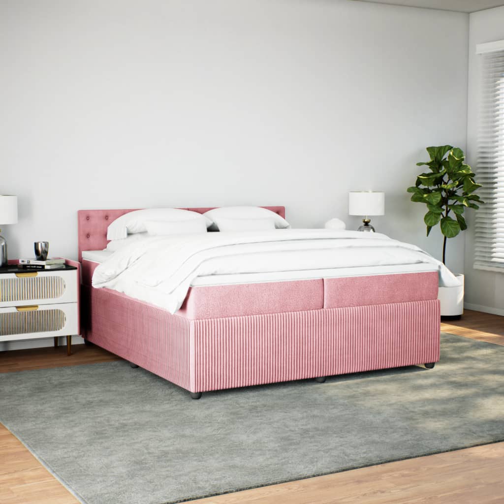kontinentalseng med madras 200x200 cm fløjl lyserød