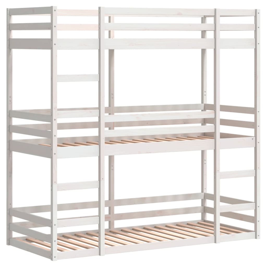 tredobbelt køjeseng 80x200 cm massivt fyrretræ hvid