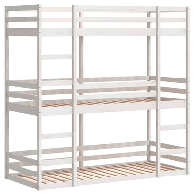 tredobbelt køjeseng 80x200 cm massivt fyrretræ hvid