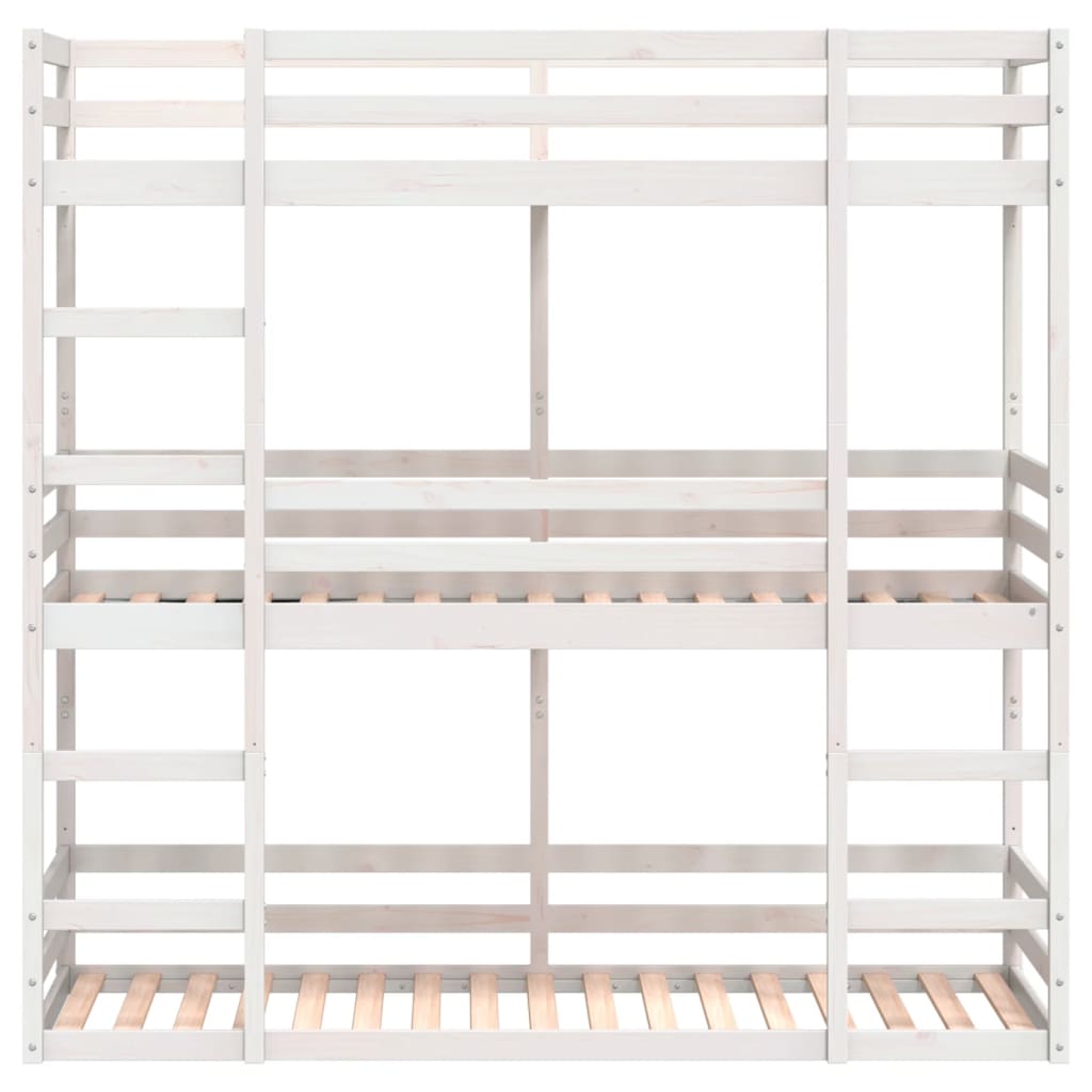 tredobbelt køjeseng 90x200 cm massivt fyrretræ hvid