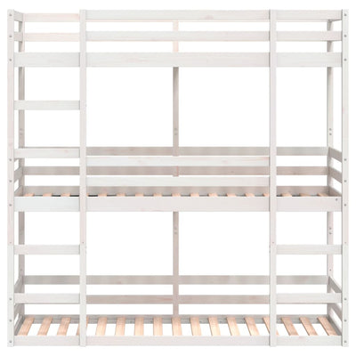 tredobbelt køjeseng 90x200 cm massivt fyrretræ hvid