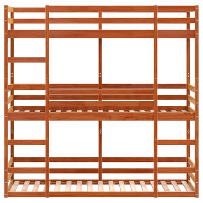 tredobbelt køjeseng 90x200 cm massivt fyrretræ voksbrun