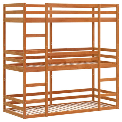 tredobbelt køjeseng 75x190 cm massivt fyrretræ voksbrun