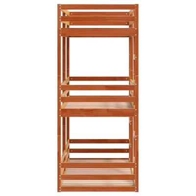 tredobbelt køjeseng 75x190 cm massivt fyrretræ voksbrun