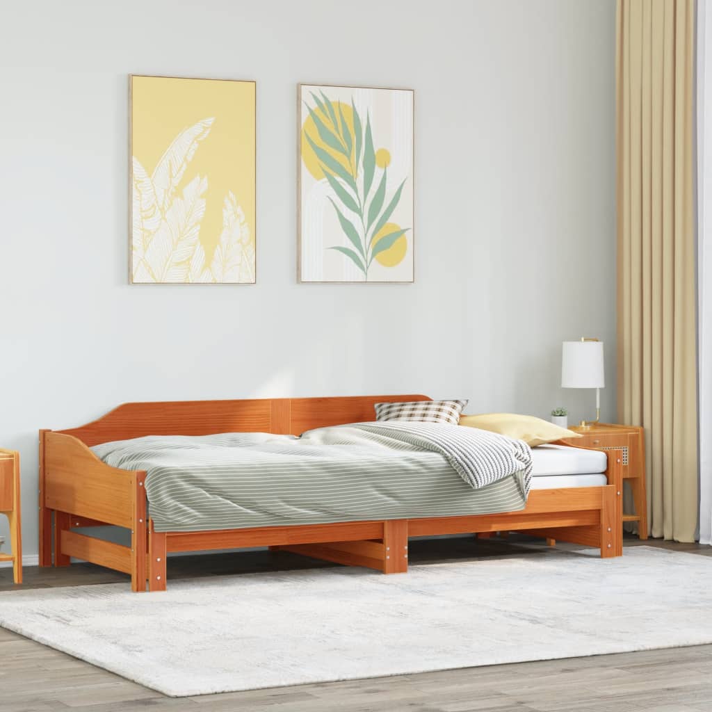 daybed m. udtræk uden madrasser 90x190cm massivt træ gyldenbrun